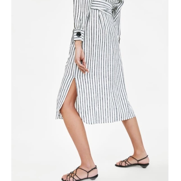 NWT Zara Striped Linen Dress with Bow - Picture 4 of 7